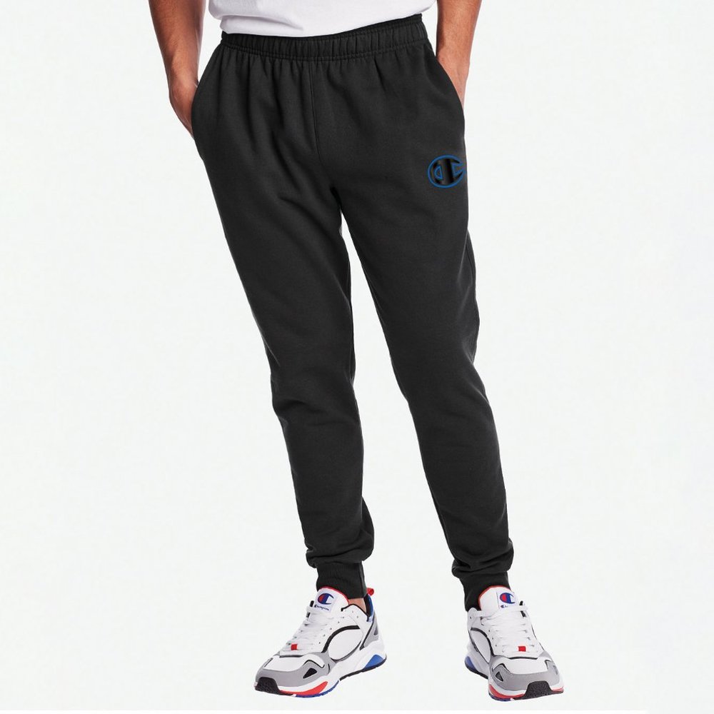 NEW Champion Joggers Pants Men's Fleece Sweatpants Powerblend Logo Print Black